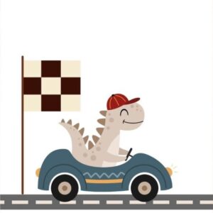 ⁦תמונת דינוזאור במכונית מירוץ